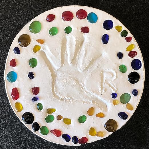 Stepping Stone Kit - Makes a Personalized 8-Inch Stepping Stone, 4 lbs. White Concrete Mixture, Assorted Glass Gems, and 8 inch Mold