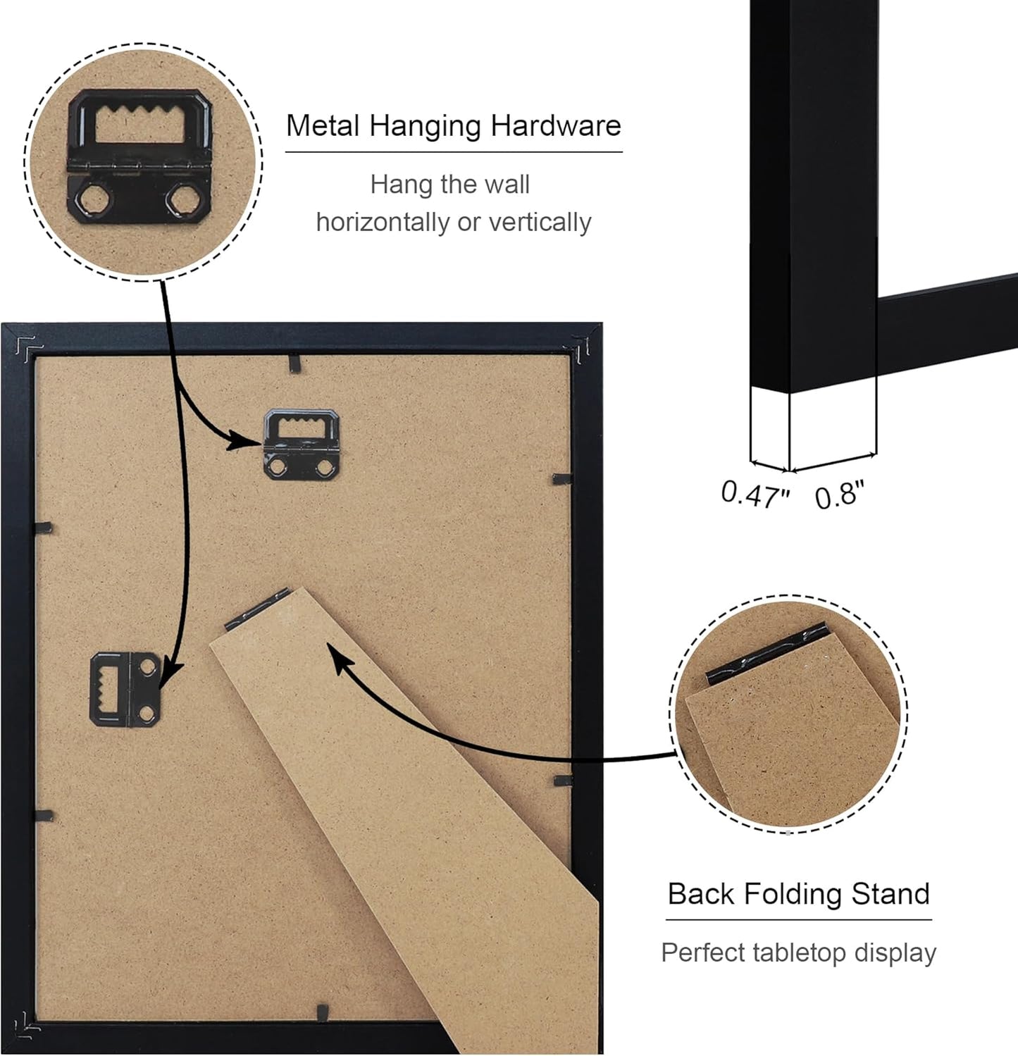 8x10 Picture Frame Set of 4, 8 x 10 Wood Photo Frames with Mat for 5x7, Wooden Frame with Real Glass Cover for Wall and Tabletop Display,Black