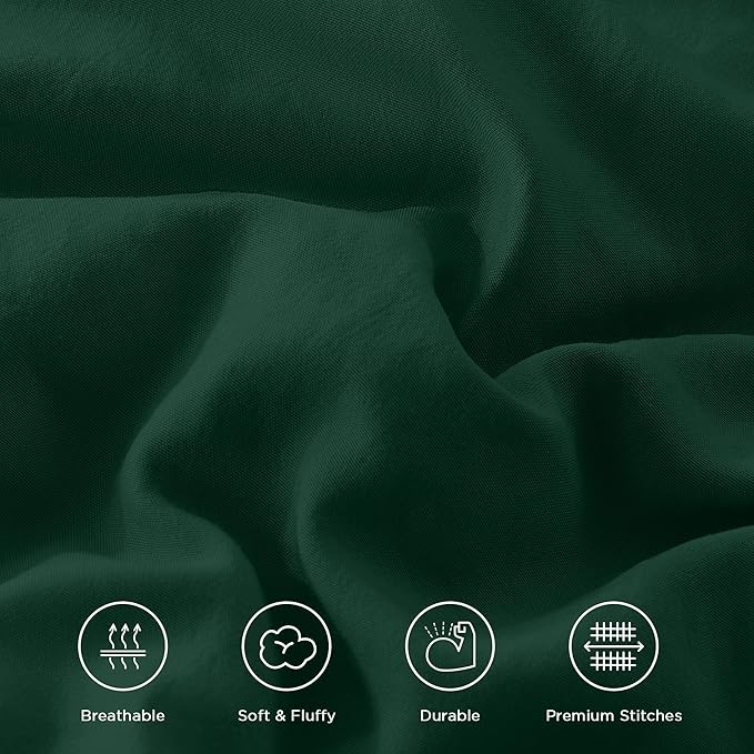 Andency Dark Green Twin Size Comforter Set(66x90Inch), 2 Pieces(1 Ruffle Comforter and 1 Pillowcase) Lightweight Fluffy Bedding Comforter Sets for Kids, All Season Soft Microfiber Bedding Set