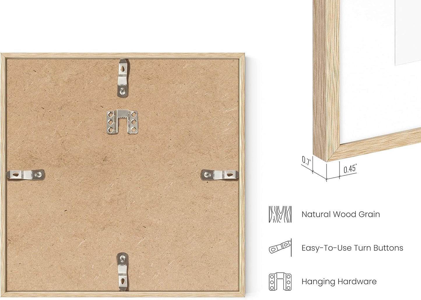 HAUS AND HUES Square Picture Frames - 8x8 Set of 25, Wooden Frames with Mat, Beige Oak Finish