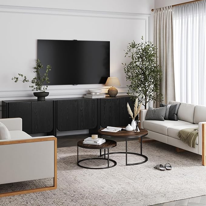 Nathan James Jacala Mid Century Modern Entryway Storage Cabinet with Doors, Living Room Accent Cabinet with Wood Frame, Black Oak Set of 3