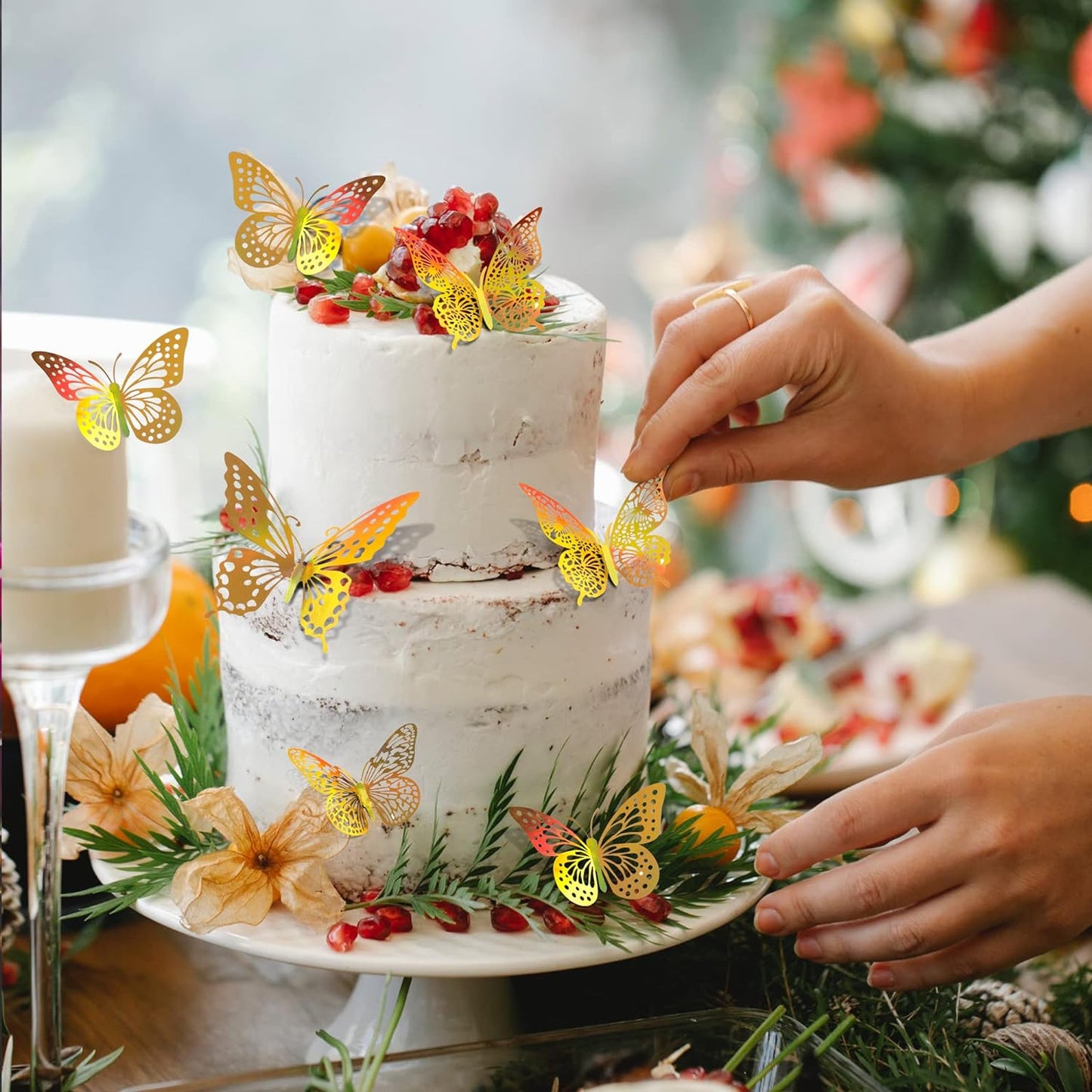 SAOROPEB 3D Butterfly Wall Decor - 48 Pcs, 4 Styles, 3 Sizes - Removable Gold Decorations for Birthday & Party Celebrations