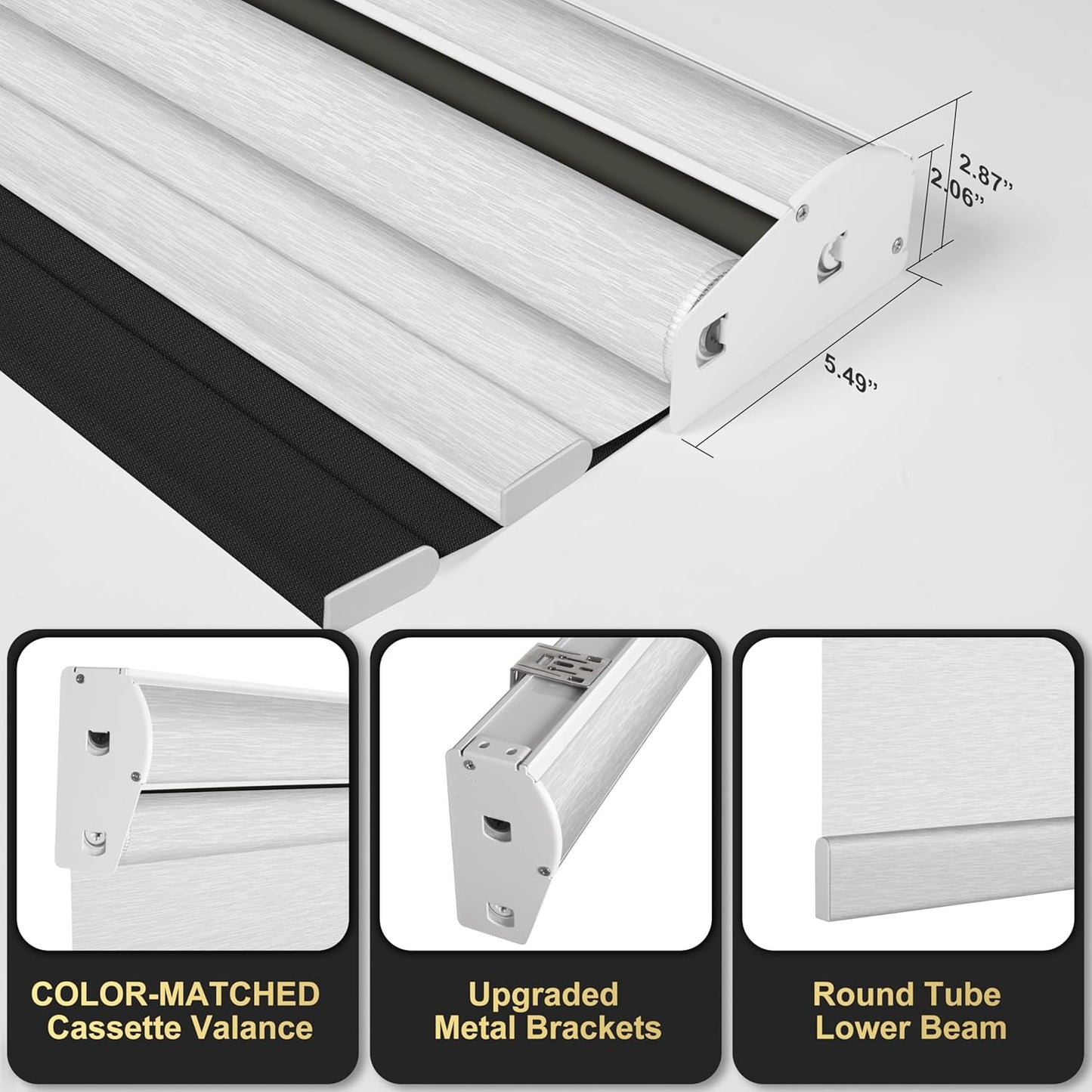 BERISSA Cordless Dual Roller Shades with Cassette Valance,Double Window Shades Blackout and Light Filtering Shades,Day and Night Roller Shades for Home Office Door.Linen Black and White.62 W x 44" H