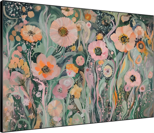 SIGNWIN 60"x72" Extra Large Framed Wall Art Whimsical Garden Bloom, Colorful Abstract Floral for Home Living Room Bedroom Decor (Frame Assembly Required)