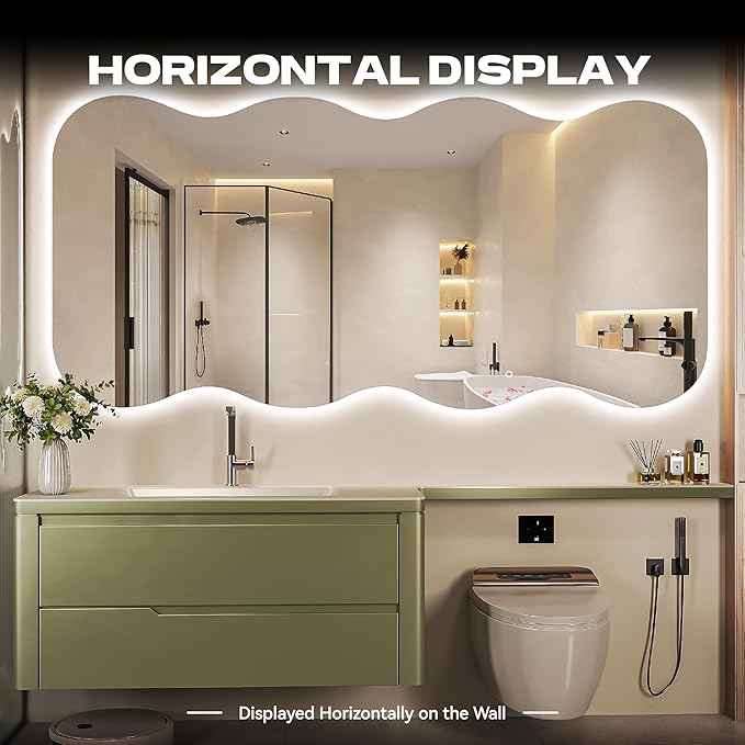 Hasipu Wavy Full Length Mirror with Lights - 71"×24" LED Wavy Floor Mirror, Frameless, Dimmable, Standing or Vertical/Horizontal Wall-Mounted Mirror for Bedroom, Living Room, Cloakroom