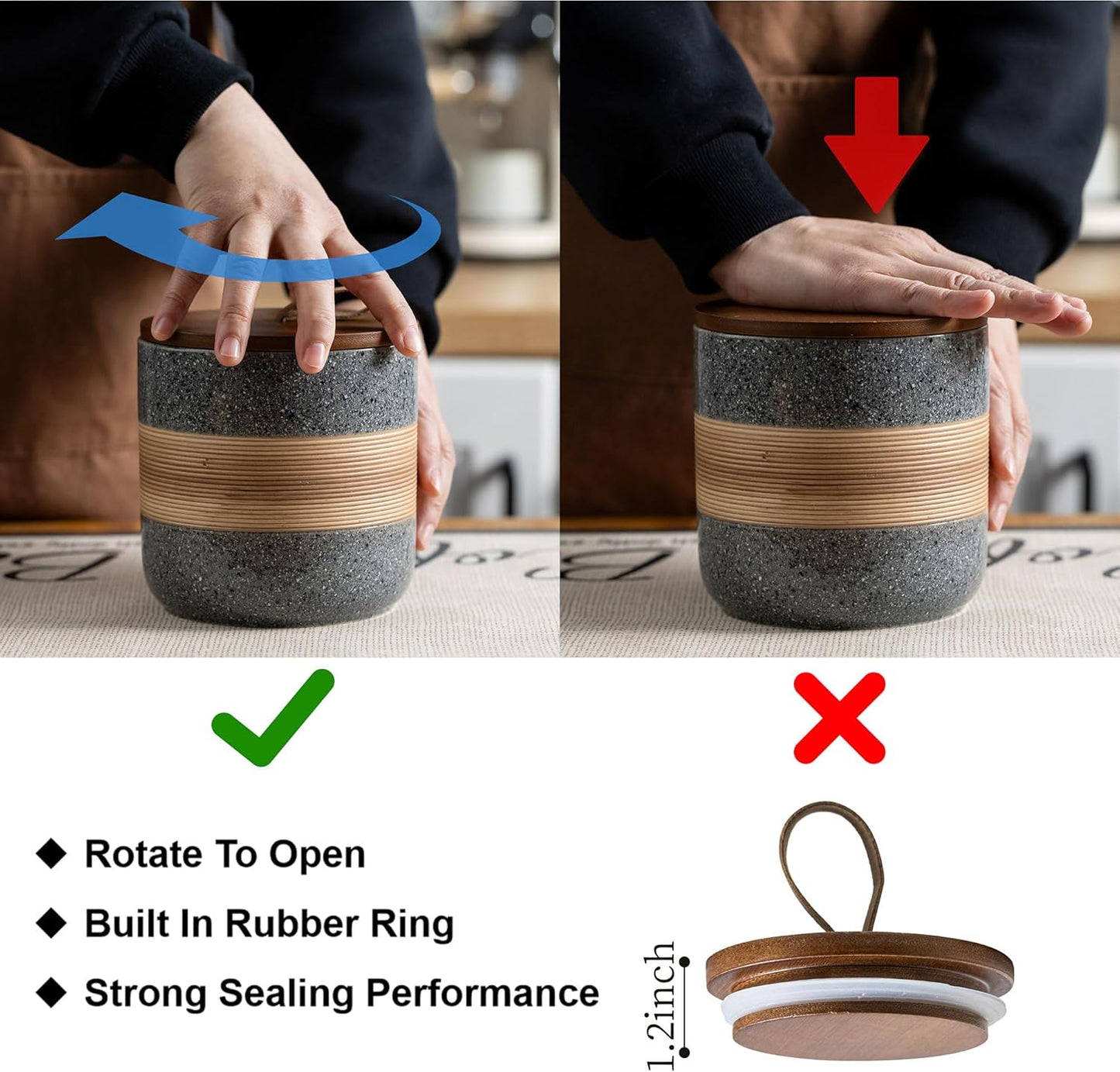 Large Storage Containers with Lids, Ceramic Coffee Container Kitchen Food Storage Cookie Jars with Airtight Lid for Spice Sugar Tea Bag, Stackable Decorative Jars for Counter, Grey & 61oz