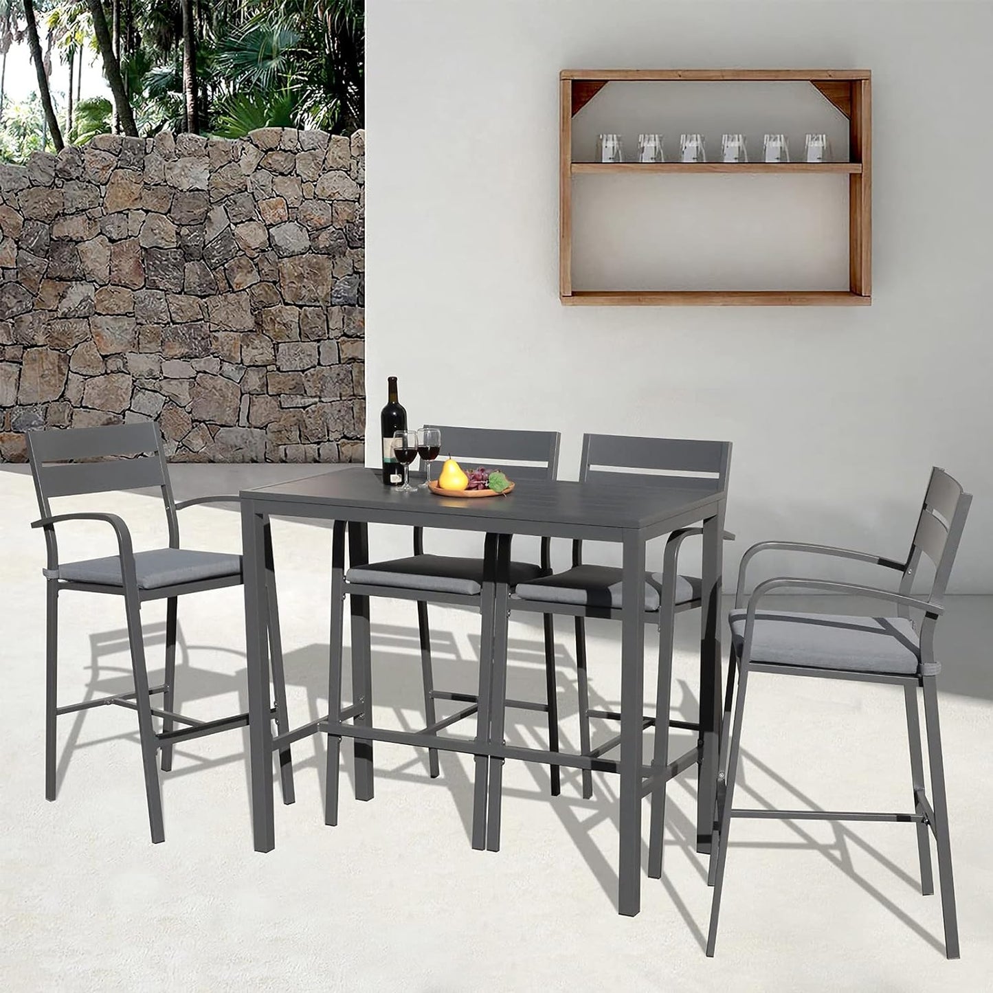 Soleil Jardin Bar Table High Top Table with All-Aluminum Frame Rectangular Pub Table for Indoor & Outdoor Use, Easy Assembly & Low Maintenance, Dark Grey