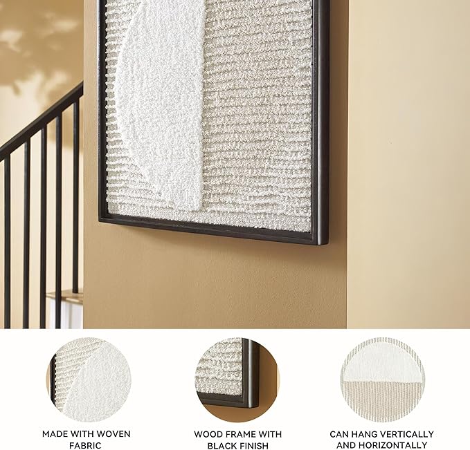 Signature Design by Ashley Bachard Minimalist Square Woven Geometric Wall Decor 30 x 30 Inches, Beige & White
