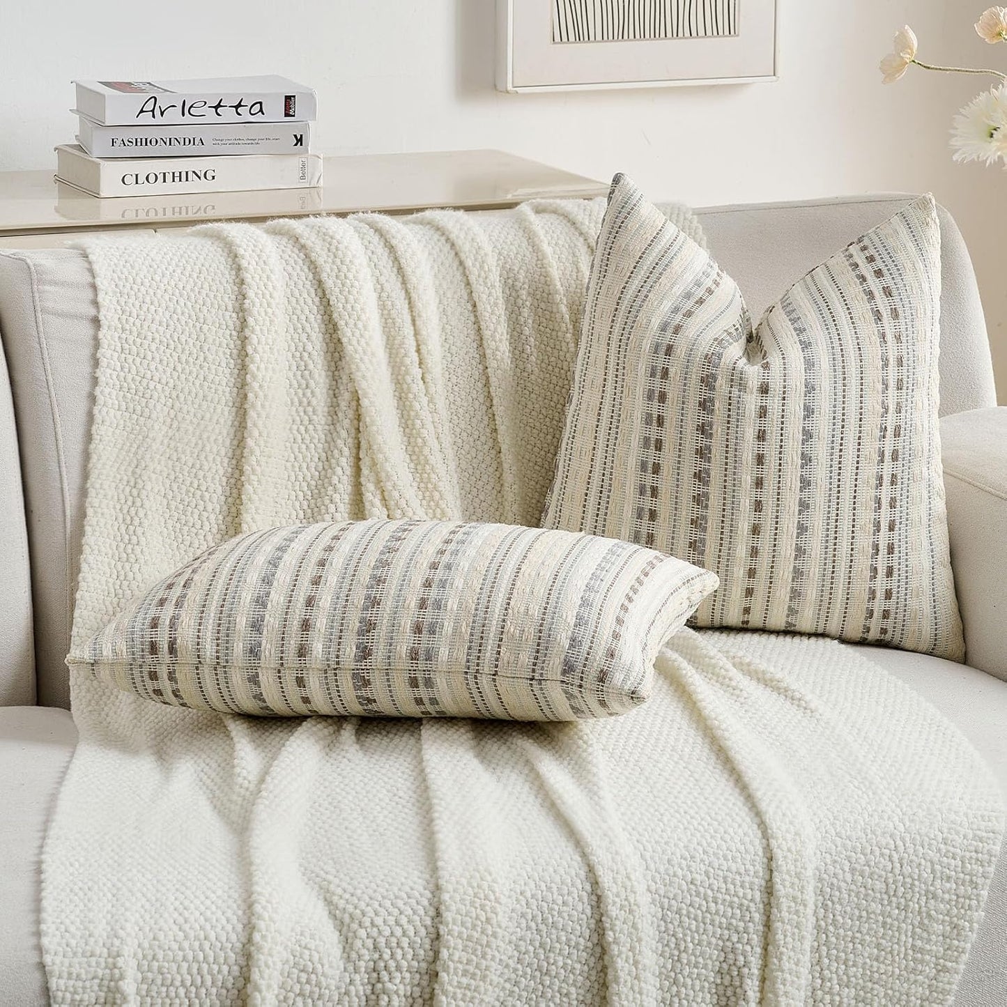 FUTEI Grey White Decorative Throw Pillow Covers 20x20 Inch Set of 2,Soft Cozy Chenille Jacquard Textured Cushion Case,Boho Home Decor for Couch Bed Living Room