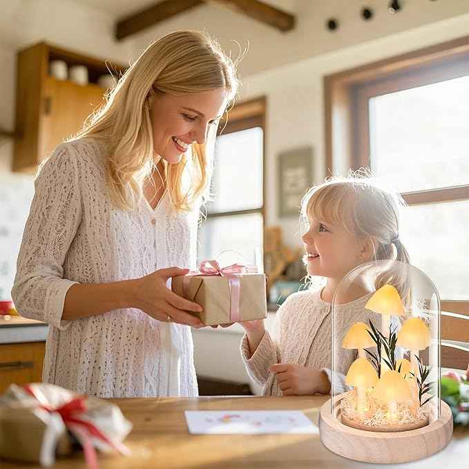 QUELIEN Mushroom Lamp,Mothers Day Mom Gifts for Mom,Light Up Mushroom in Glass Dome,Birthday Party Decorations,Ideal Birthday Gift,GirlfriendGift