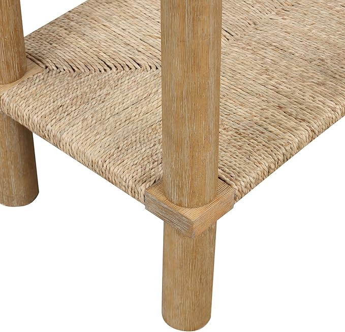 Nathan James Beacon Wooden Sofa Console Table with Drawers, Bohemian Entryway Table, Hallway Table with Seagrass Shelf, Light Brown, Set of 3