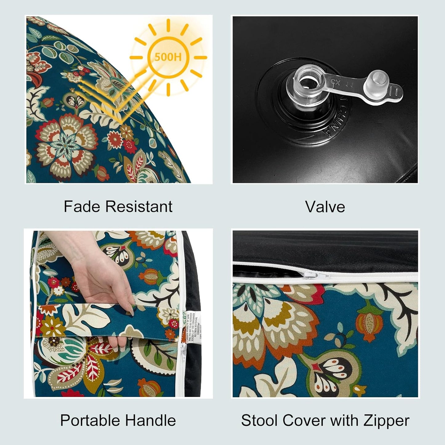 LVTXIII Inflatable Stool Ottoman Footrest with Handle, All Weather Foot Rest, Indoor or Outdoor Use for Home Patio Garden and Camping, D21 x H9, Peacock Blue