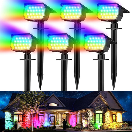 Solar Spot Lights Outdoor Color Changing, [7 Mode/6 Pack] Christmas Landscape Spotlights, Solar Lights Outdoor Waterproof, Solar Led Powered Flood Light for Outside Pathway Yard Garden Walkway