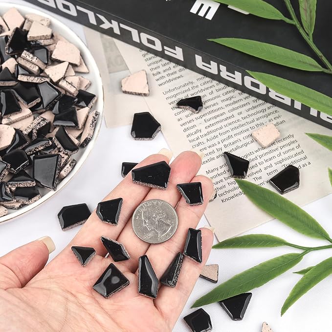 Artspac Ceramic Mosaic Tiles for Crafts Bulk, 454g Black Irregular Mosaic Tiles for Mosaic Craft Supplies, Garden Art Decor
