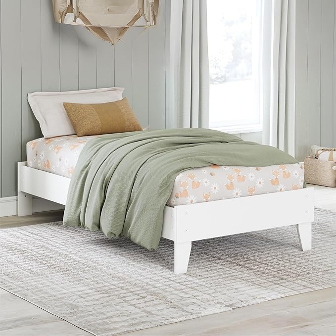 Signature Design by Ashley Hallityn Coastal Twin Platform Bed with Metal Slats, No Box Spring Needed, White