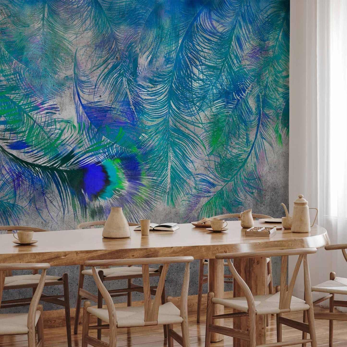artgeist Wall Mural Cement Feather 193x138 in - XXL Peel and Stick Self-Adhesive Wallpaper Removable Large Sticker Foil Wall Decor Print Picture Image Design Colorful Abstract n-A-1488-a-a
