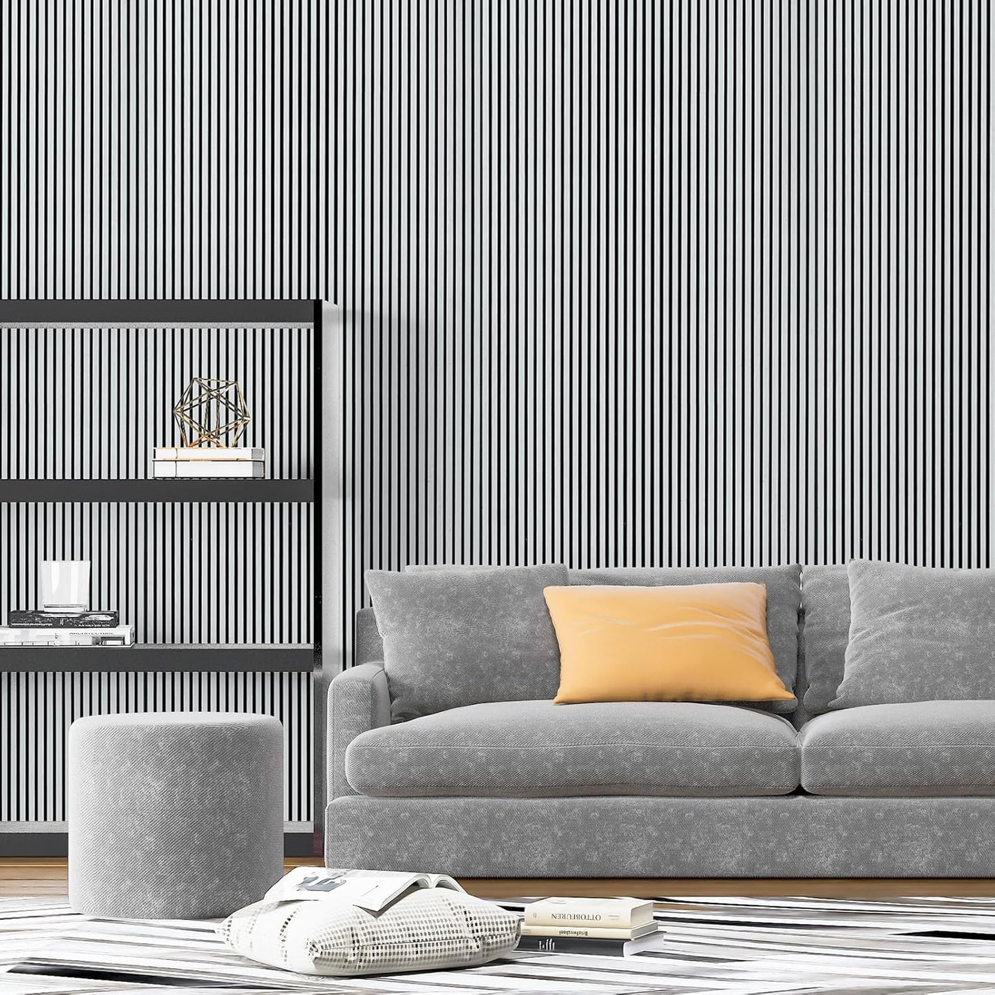 Art3d 4-Pack Glue-On Fine Bar Wainscoting Panel for Interior Wall Decor - 104 x 12 Inch Polystyrene Ultralight Slim Slat Wall Panels for Living Room Bedroom, Poplar