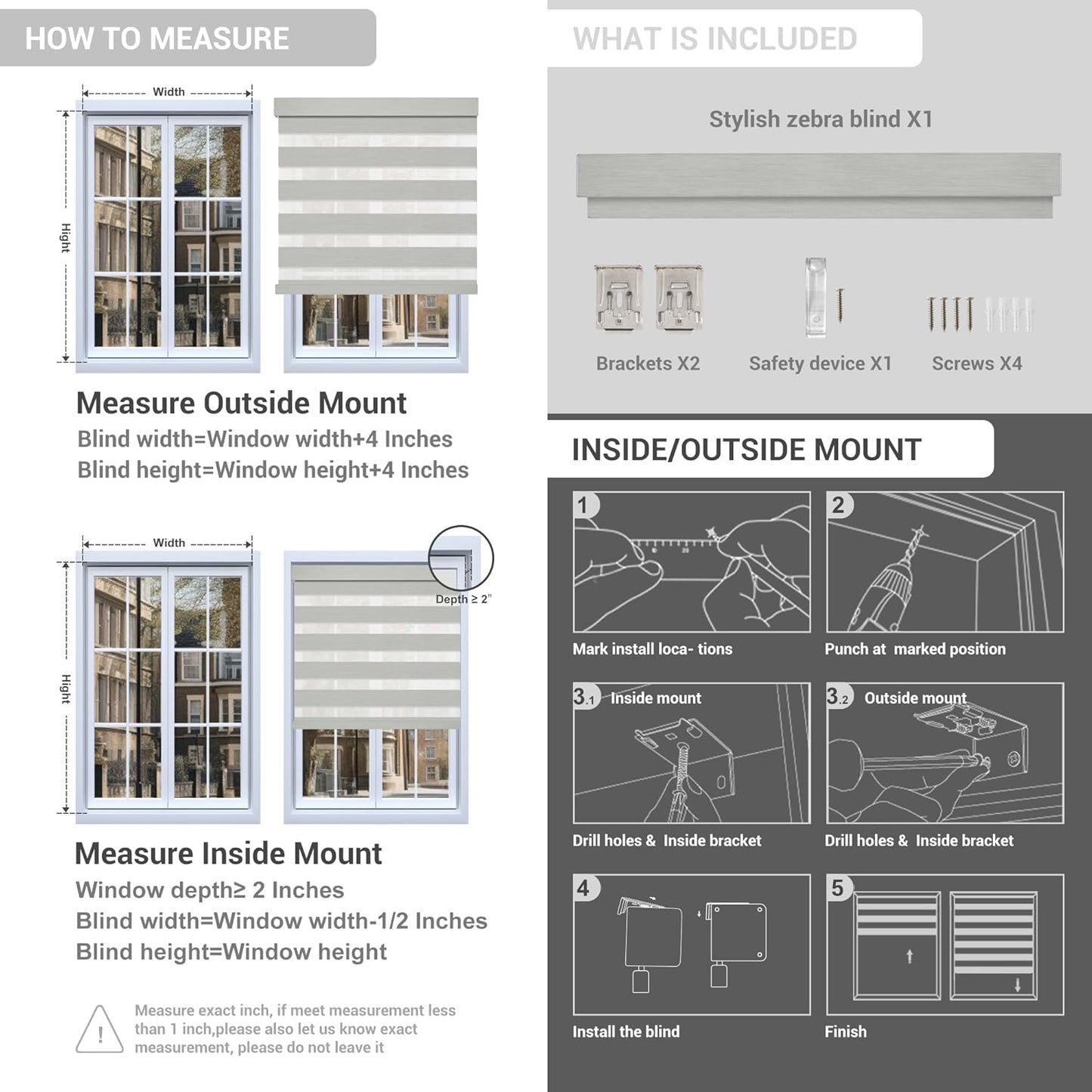 Cordless Zebra Blinds for Windows, Blackout Interior Blinds,Easy to Install,UV Protection,for Offices and Home,Custom Roller Shades, Mousse Beige,44" W x 72" H