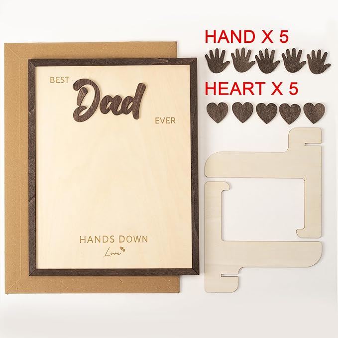 Best Dad Ever Hands Down Sign Wooden Handprint Frame DIY Gifts, Fathers Day Personalized Gifts from Kids, Daughter, Son - Fathers Day Handprint Gift, Custom Birthday Gift for New Dad, Stepdad, Grandpa