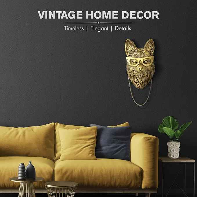 montresor Animal Head Wall Sculptures Decor 9.4 inchs Gold Fox Vintage 3D Wall Decor Art for Whimsigoth Gold Animal Heads for Wall Lightweight Material Accent Wall Hanging Room Decor for Maximalist