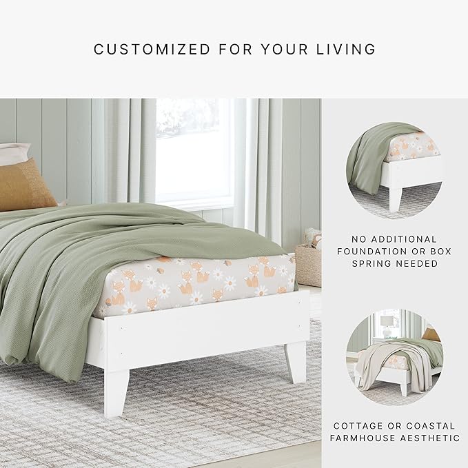 Signature Design by Ashley Hallityn Coastal Twin Platform Bed with Metal Slats, No Box Spring Needed, White