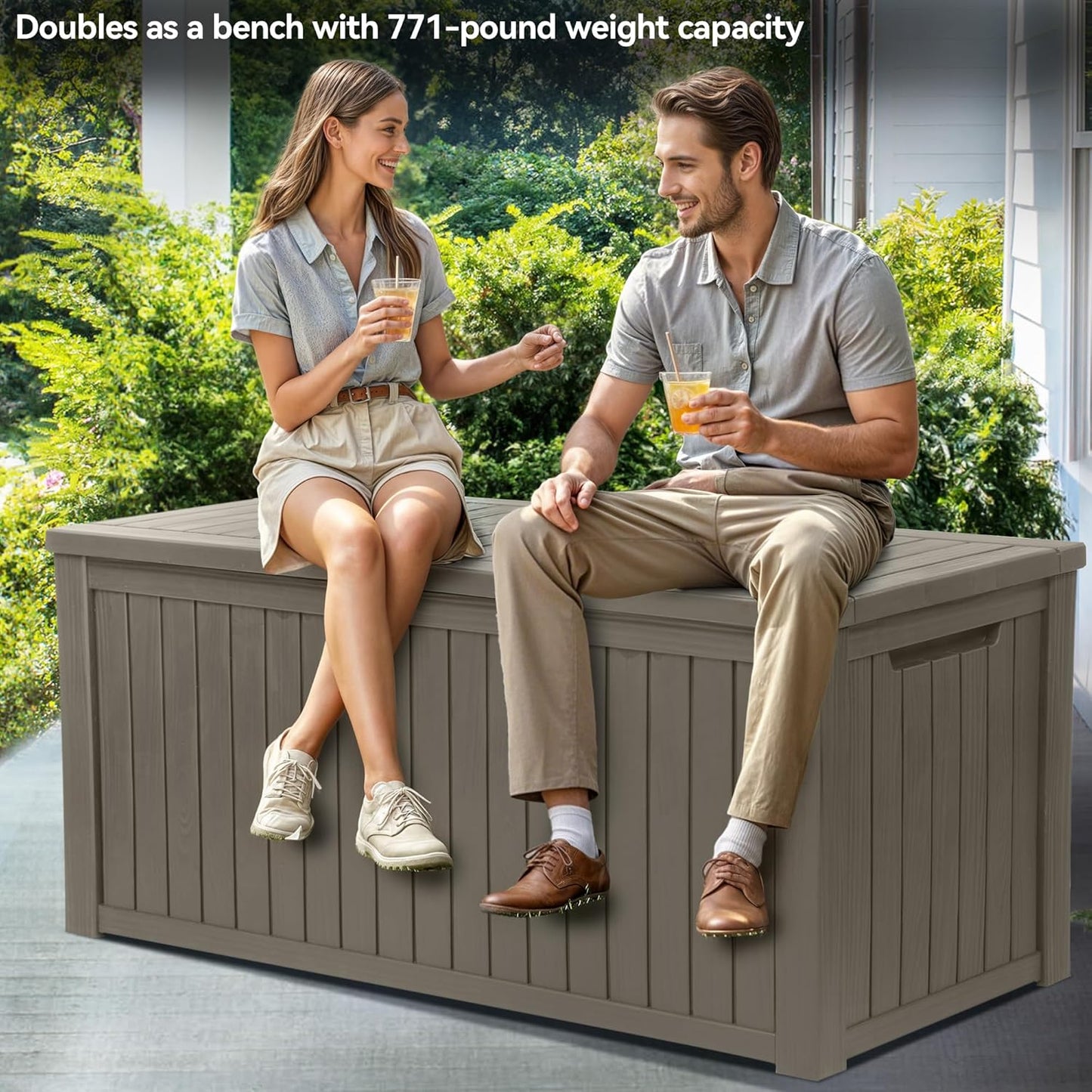 YITAHOME 180 Gallon Large Outdoor Storage XL Deck Box w/Divider for Patio Furniture,Outdoor Cushions, Garden Tools, Sports Equipment and Pool Supplies, Waterproof, Resin, Lockable, Taupe