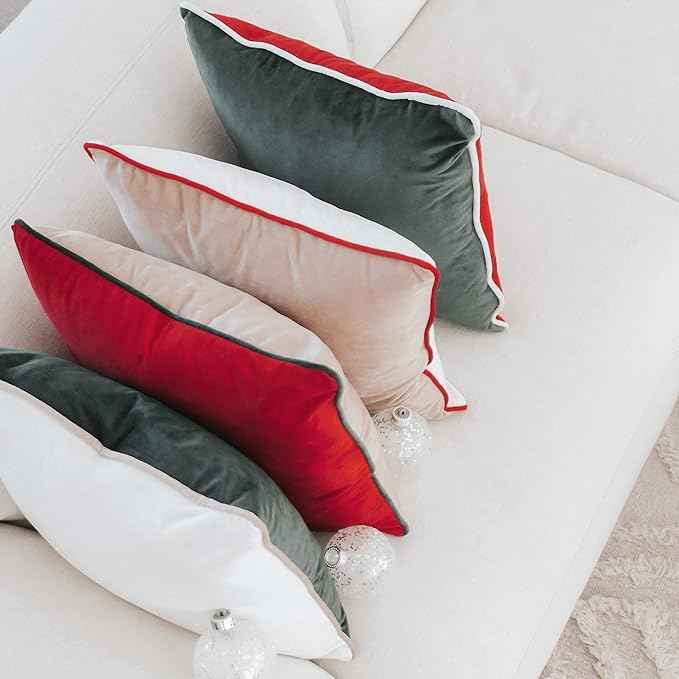MONDAY MOOSE Christmas Decorative Throw Pillow Covers Cushion Cases, Set of 4 Soft Velvet Double-Sided Designs, Mix and Match for Home Decor, Pillow Inserts Not Included (22x22 inch, Red/Green)