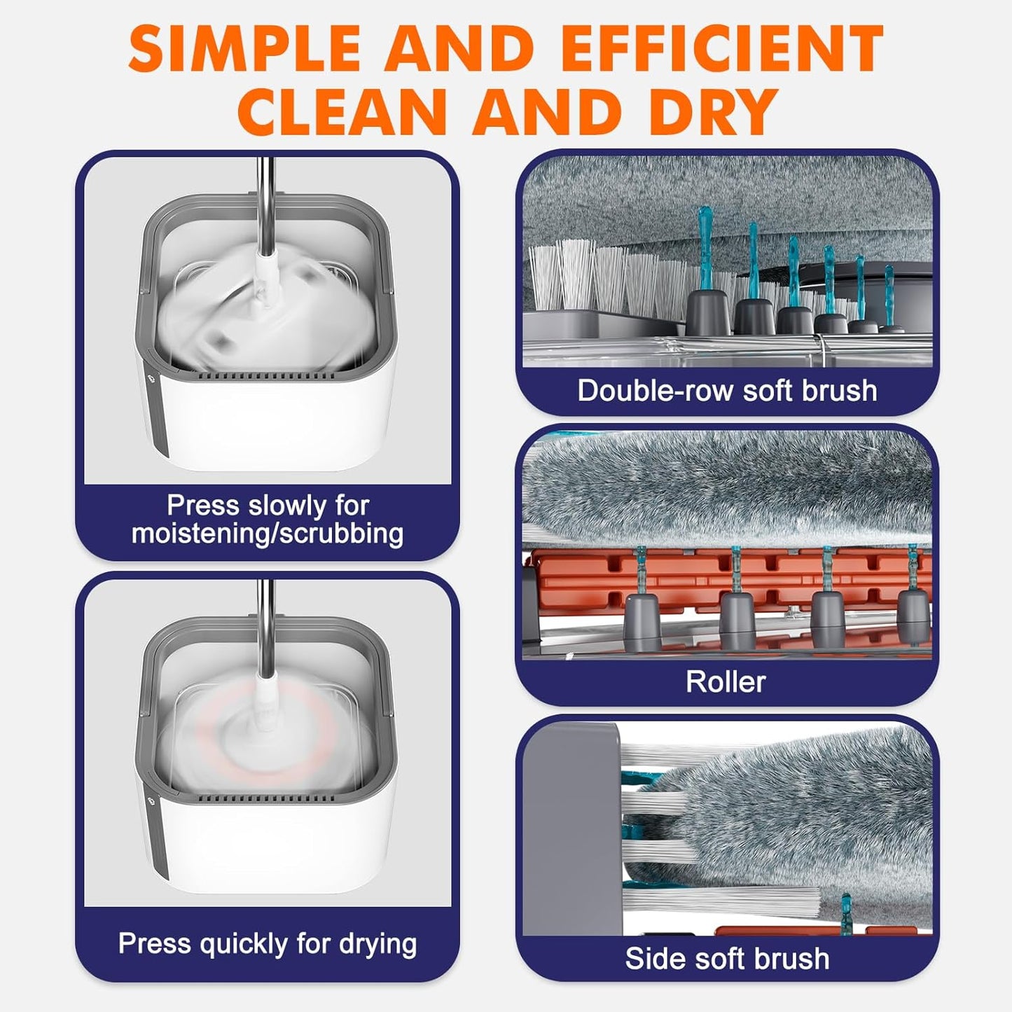 Upgraded Spin Mop and Bucket Self-Standing Mop Bucket Separate Dirty and Clean Water System Self Wringing 360° Rotating Clean Mop and Bucket Set (Light Gray, 10Pads Mop and Bucket Set)