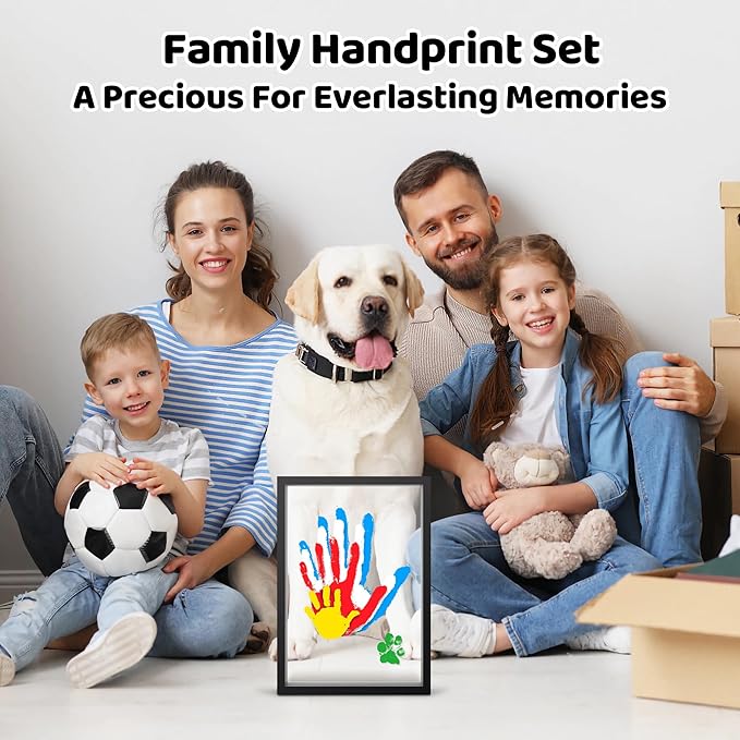 Family Handprint Kit, DIY Craft Keepsake Wooden Frame, Personalized Hand Print Ornament, Family Gifts for New Parents, Grandma and Grandpa, Mother's Day Father's Day, 6 Safe & Non-Toxic Paint