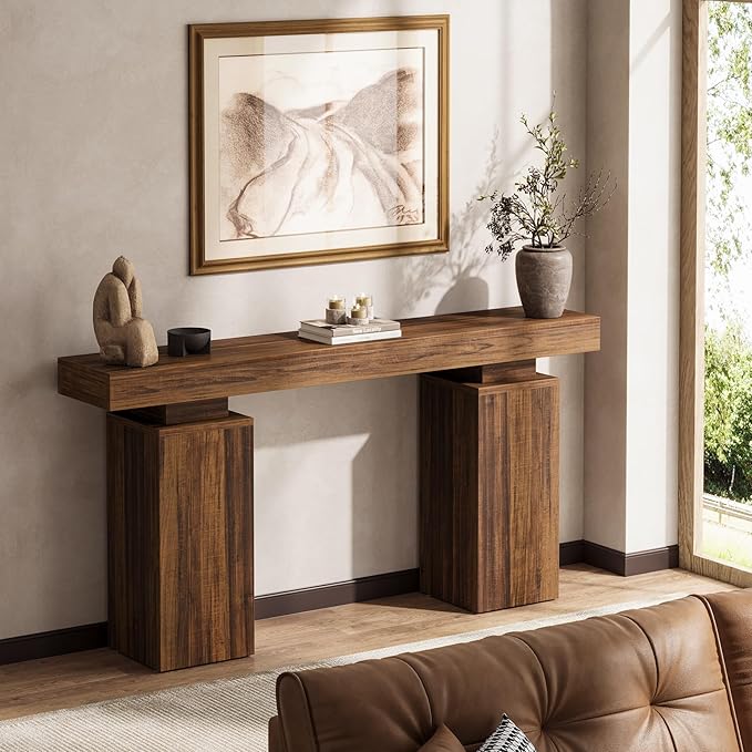 Tribesigns 63-Inch Long Console Table, Farmhouse Entryway Table Behind Couch, Wooden Foyer Stand Entry Station, Modern Hallway Accent Furniture for Living Room Decor, Entrance, Brown
