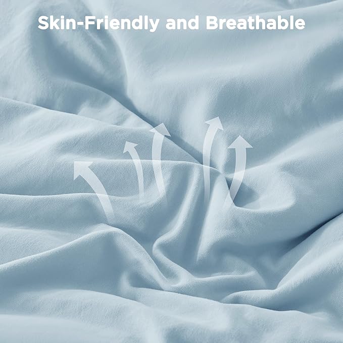 Andency Light Blue Twin Size Comforter Set, 2 Pieces Lightweight Fluffy Ruffle Bedding Set for Dorm, All Season Soft Farmhouse Shabby Chic Bed Set for Kids, College Dorm (66x90In Comforter)