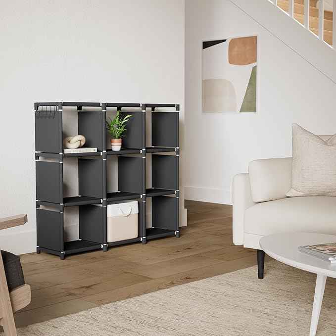 Mavivegue Book Shelf, 9 Cube Storage Organizer, DIY Bookcase, Metal Cube Bookshelf, Tall Book case for Bedroom, Living Room,Office, Closet Storage Organizer, Black Cubicle Storage Rack