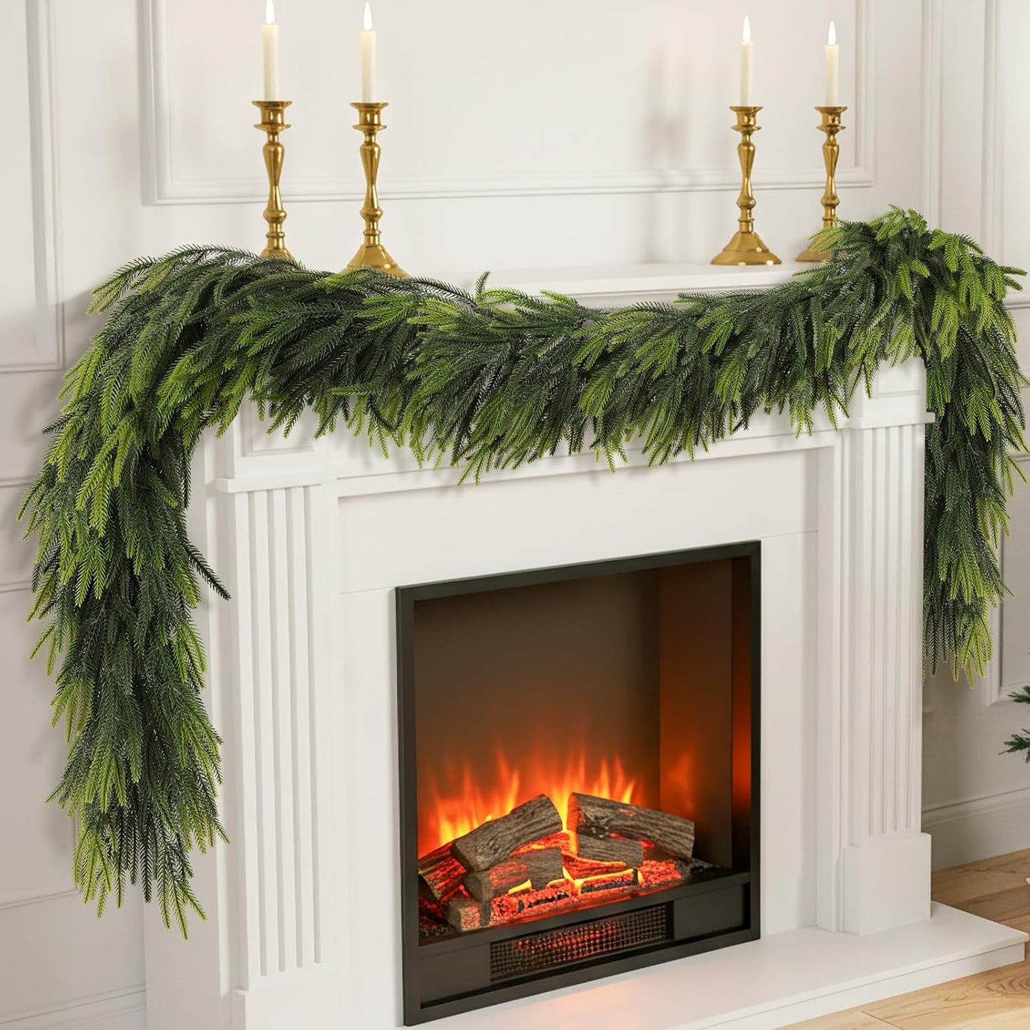 N&T NIETING 9FT Christmas Norfolk Pine Garland Real Touch Pine Artificial Garlands Faux Greenery Garland Winter Christmas Garland for Table Mantle Fireplace Indoor Outdoor Xmas Decorations (1 Pcs)