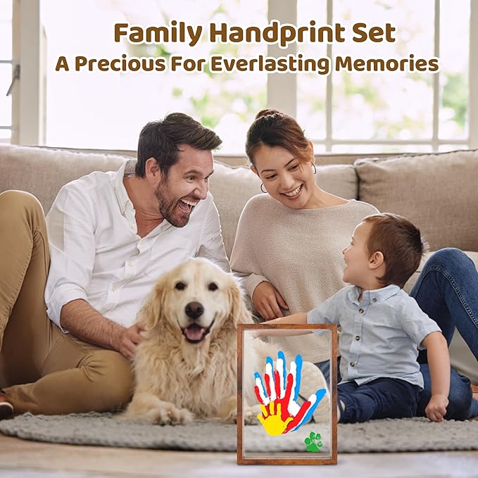 Family Handprint Kit, DIY Craft Keepsake Wooden Frame, Personalized Hand Print Ornament, Family Gifts for New Parents, Grandma and Grandpa, Mother's Day Father's Day, 6 Safe & Non-Toxic Paint