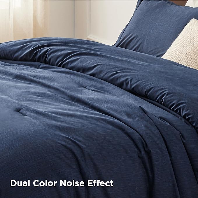 Bedsure Twin/Twin XL Comforter Set - Navy Soft Bedding for All Seasons, Cationic Dyed Bed Set, 2 Pieces, 1 Twin Size Comforter (68"x88") and 1 Pillow Sham (20"x26"+2")