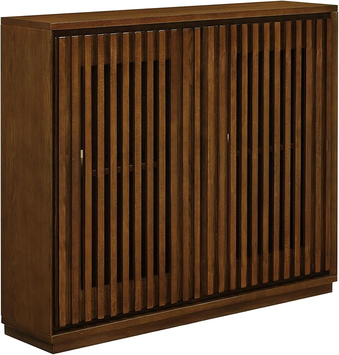 Ball & Cast 39" Narrow Sideboard Cabinet with Storage, Mid Century Modern Buffet Credenza Cabinet w/Fluted Doors & 2 Outlet Holes,for Living Room,Dining Rooms, Entryway, Kitchen Coffee Bar, Walnut