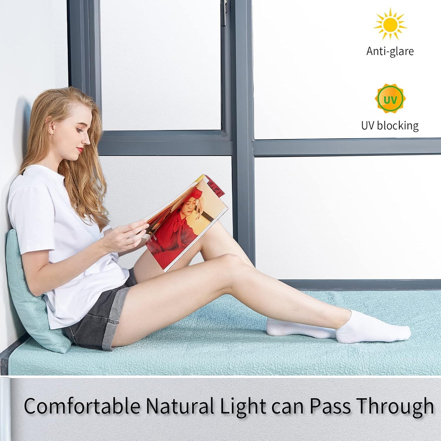 Frosted Glass Window Film with Tools,Reusable Window Privacy Film,Static Clings Window Film Kit for Home Bathroom and Office. (White, 35.4Inch×157.4Inch)