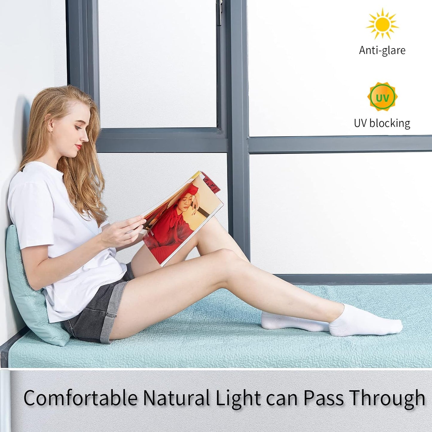 Frosted Glass Window Film with Tools,Reusable Window Privacy Film,Static Clings Window Film Kit for Home Bathroom and Office. (Pure, 29.6Inch×196.9Inch)