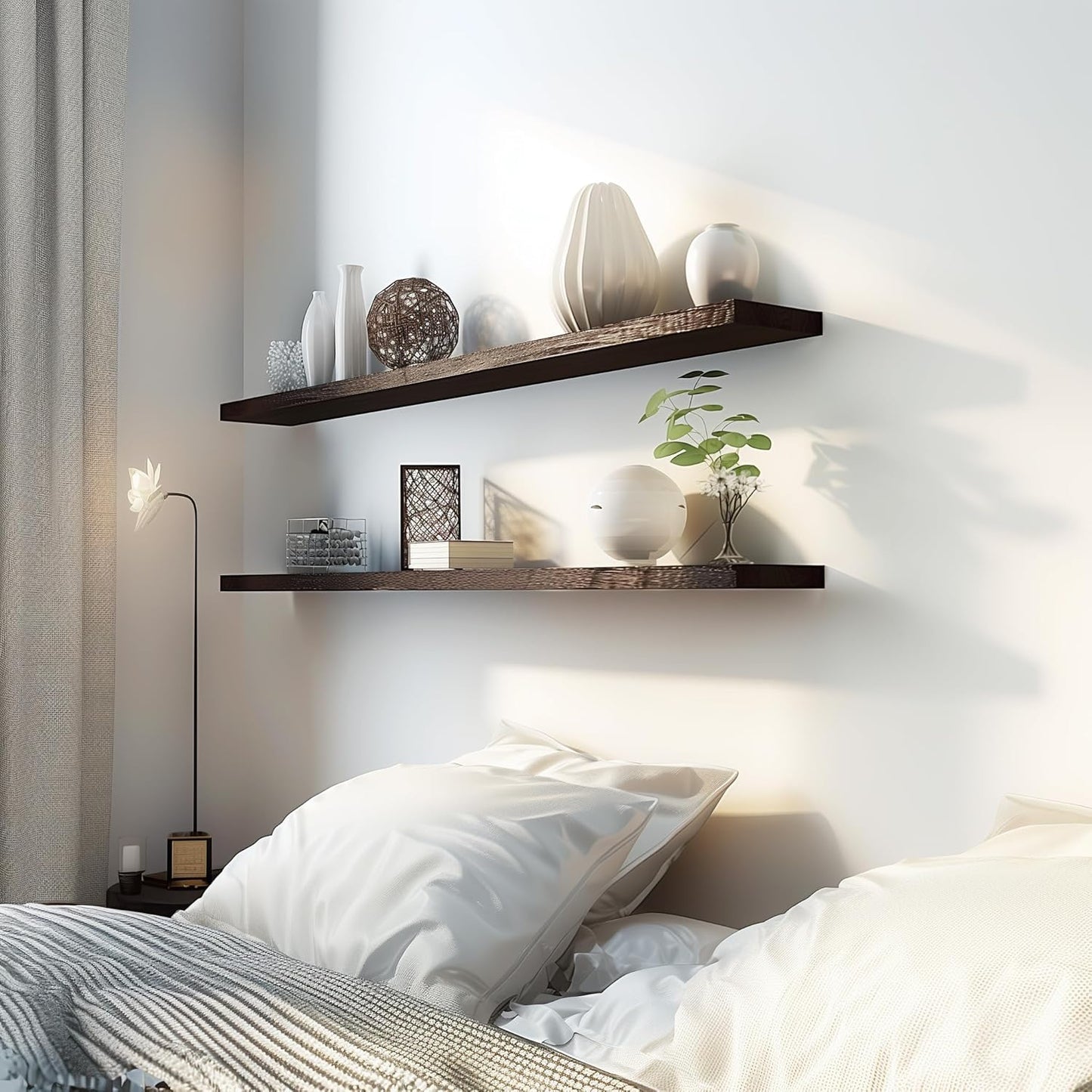 48 Inch Floating Shelves for Wall Rustic Brown Wood Wall Shelves for Bedroom Set of 4 - Décor Diaries