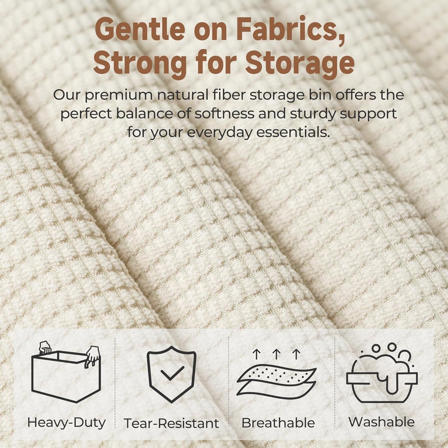 StorageWorks Storage Bins, Shelves Baskets for Organizing, Fabric Closet Organizers with Handles, Metal Frame, Beige（Texture）, 2-Pack