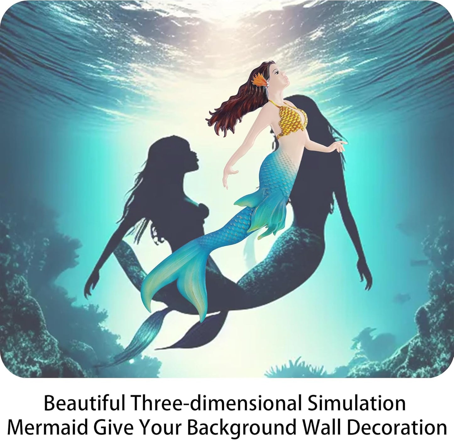 John's Studio Metal Mermaid Sea Wall Decor Outdoor Garden Hanging Art Sculptures Home Ocean Theme Decorations for Kitchen Bathroom and Pool - 14.9Inches