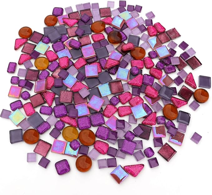 LITMIND 1.1LB Purple Mixed Irregular Crystal Glass Mosaic Tiles for Crafts - Perfect for Mosaic Art Projects, Puzzles, and Home Décor