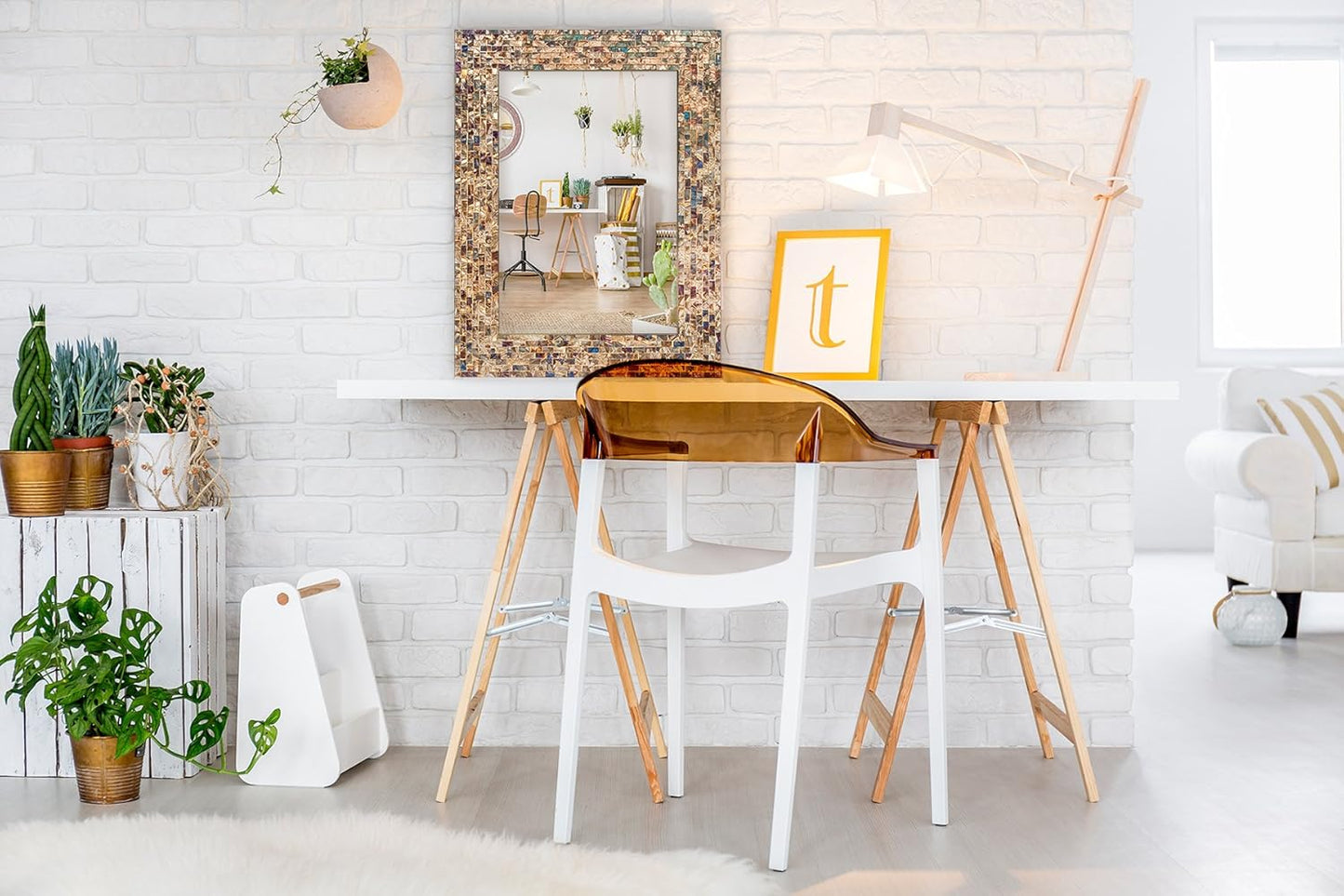 Multi-Colored & Gold, Luxe Mosaic Glass Framed Wall Mirror, Decorative Embossed Mosaic Rectangular Vanity Mirror/Accent Mirror (Large)