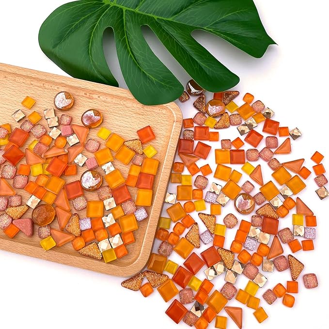 LITMIND 1.1LB Orange Mixed Irregular Crystal Glass Mosaic Tiles for Crafts - Perfect for Mosaic Art Projects, Puzzles, and Home Décor