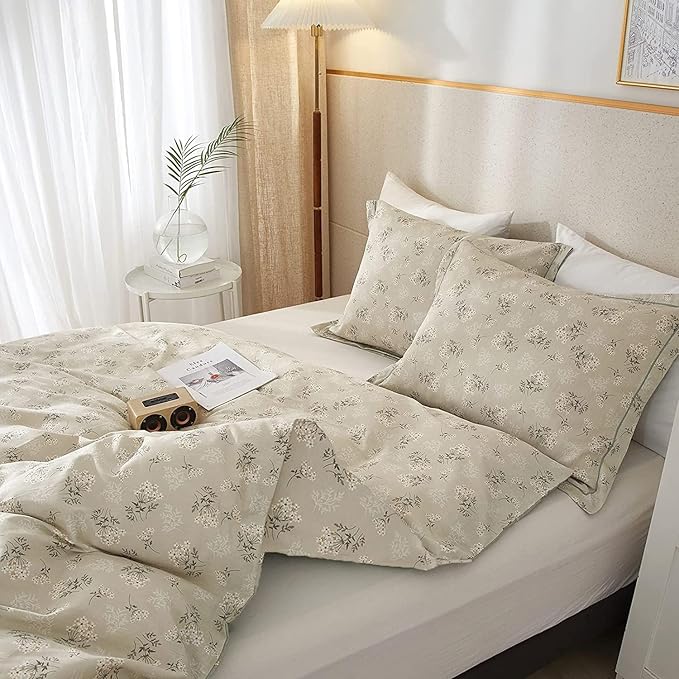 LifeTB Boho Floral Comforter Set Full Size Vintage Style Floral Bedding Comforter with 2 Pillowcases Garden Flower Leaves Botanical Comforter Set Soft Fluffy 3 Pieces Bedding Set for Girls Women