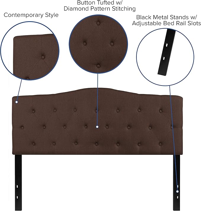 Flash Furniture Cambridge Tufted Upholstered Queen Size Headboard in Dark Brown Fabric