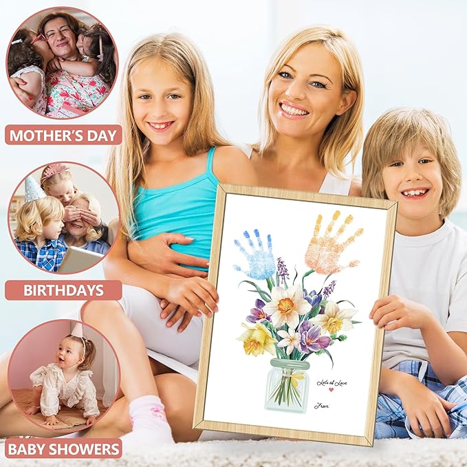 HiFulerr Unique Grandma Gifts - Handprint Flower Crafts from Kids, Wall Decorations & Custom Valentines Day Gifts for Mom Mother Parents from Daughter, Personalized Birthday Gift for Grandma Nana abuela