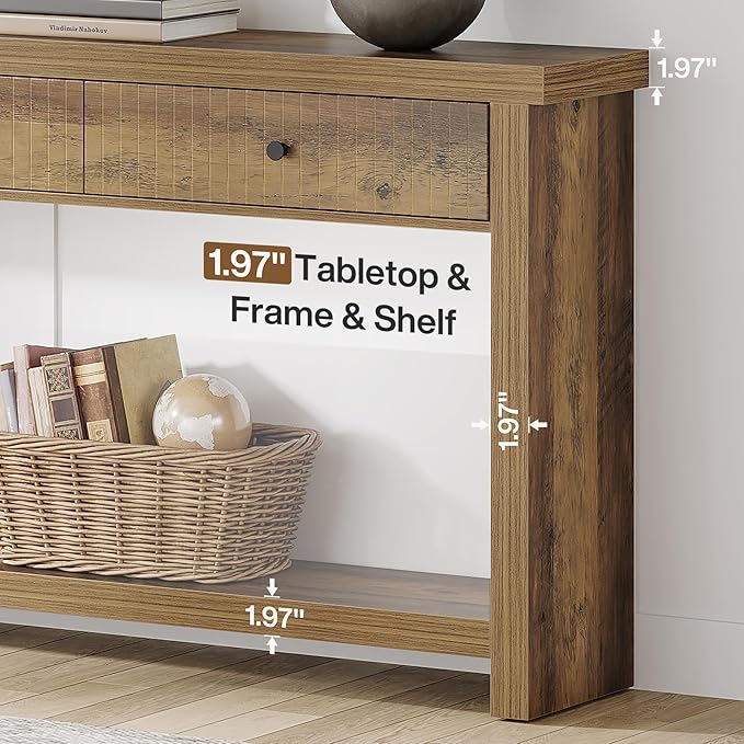 Tribesigns 70.9 inch Console Table with 3 Drawers, Extra Long Entryway Table, Wood Sofa Table Oak Furniture with Open Storage Shelves Wooden Couch Table Foyer Tables for Living Room Hallway Entrance