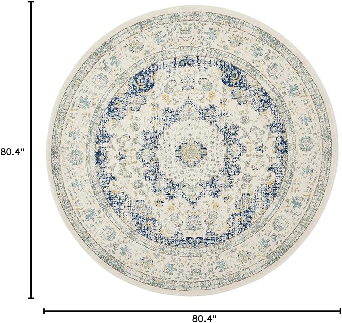 SAFAVIEH Evoke Collection Area Rug - 6'7" Round, Ivory & Blue, Shabby Chic Oriental Medallion Design, Non-Shedding & Easy to Clean, Ideal for Living Room, Bedroom, Dining Space (EVK220C)