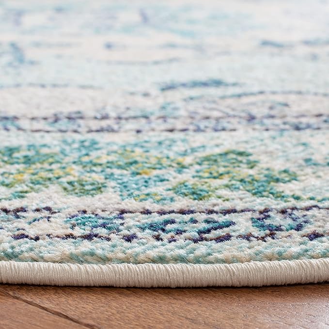 SAFAVIEH Monaco Collection Accent Rug - 3' Round, Light Blue & Ivory, Non-Shedding & Easy Care, Ideal for High Traffic Areas in Living Room, Foyer, Bedroom (MNC243K-3R)